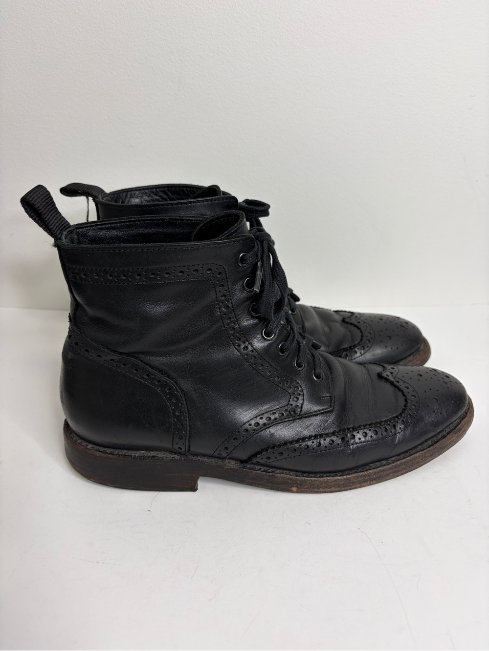 Thursday Boots Mens 9.5 Black Leather Wingtip Brogue Lace Up Handmade